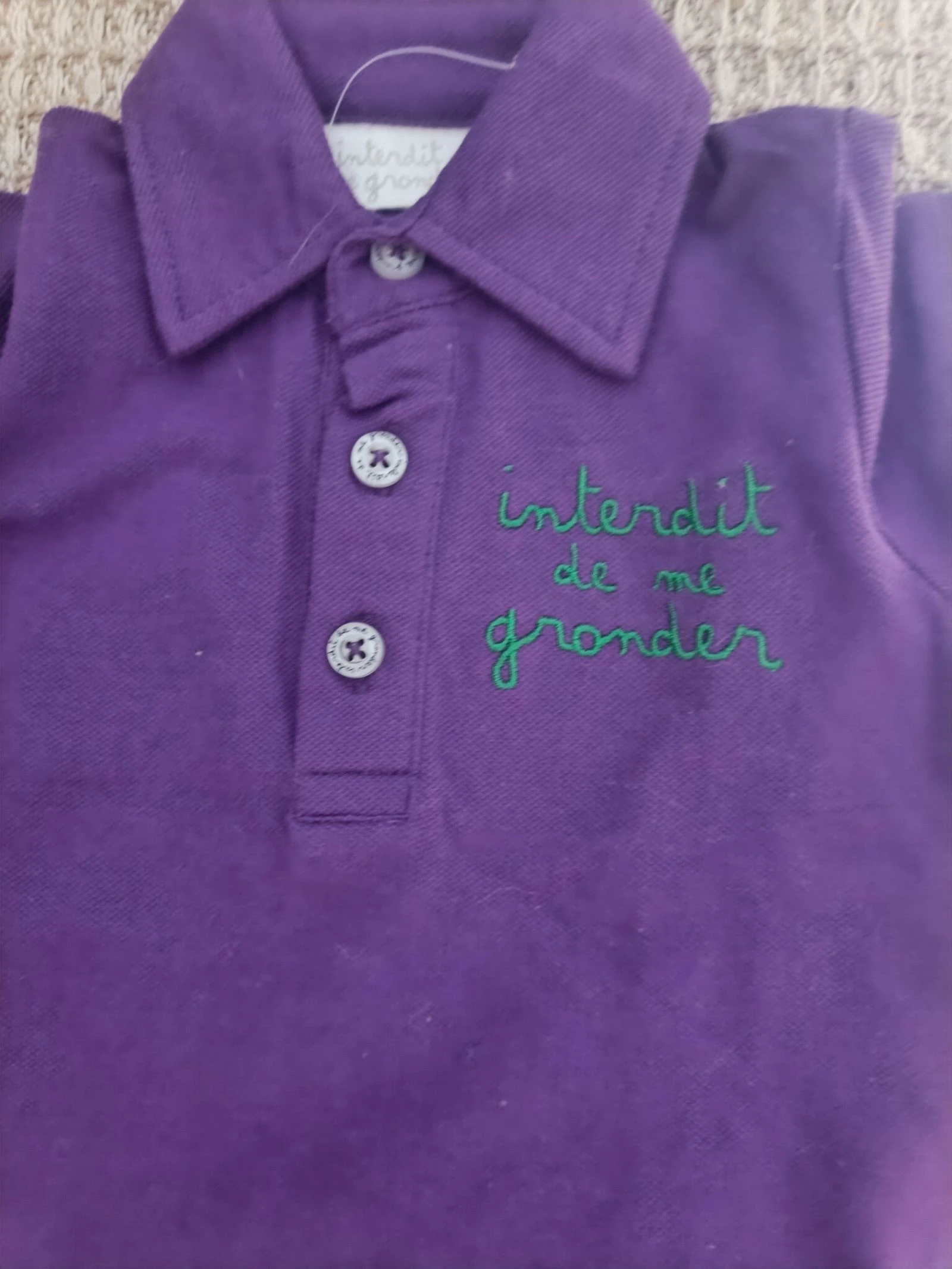 💜 PURPLE COTTON BABY POLO - INTERDIT DE ME GRONDER (6 MONTHS) 💜 – photo 3